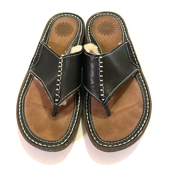 Ugg black leather sandals flop flops - Picture 2 of 4